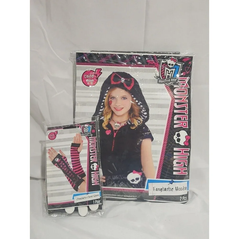 MONSTER HIGH FANGTASTIC HOODIE ZIP VEST BLACK COSTUME With GLOVES CHILD M 8-10